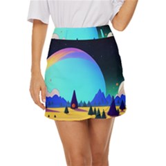 Ai Generated Trees Stars Planets Dreamlike Sun Mini Front Wrap Skirt