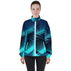 Background Patterns Geometric Glass Mirrors Women s High Neck Windbreaker