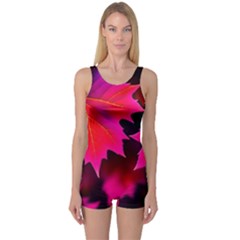 Leaves Purple Autumn Evening Sun Abstract One Piece Boyleg Swimsuit