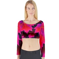 Leaves Purple Autumn Evening Sun Abstract Long Sleeve Crop Top