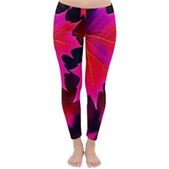 Leaves Purple Autumn Evening Sun Abstract Classic Winter Leggings by Ravend