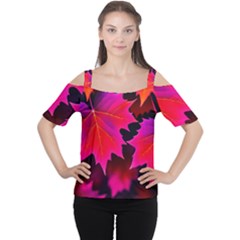 Leaves Purple Autumn Evening Sun Abstract Cutout Shoulder Tee