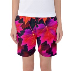 Leaves Purple Autumn Evening Sun Abstract Women s Basketball Shorts by Ravend