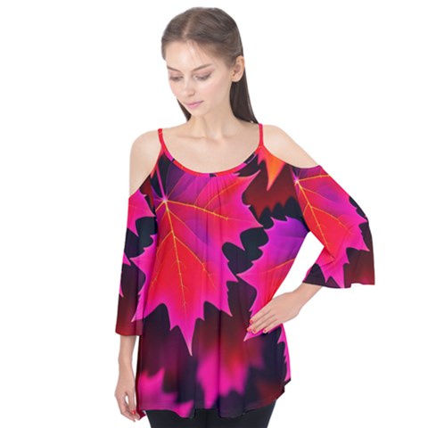 Leaves Purple Autumn Evening Sun Abstract Flutter Tees by Ravend