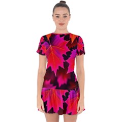 Leaves Purple Autumn Evening Sun Abstract Drop Hem Mini Chiffon Dress