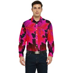 Leaves Purple Autumn Evening Sun Abstract Men s Long Sleeve Pocket Shirt  by Ravend