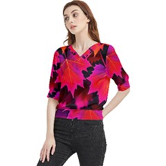 Leaves Purple Autumn Evening Sun Abstract Quarter Sleeve Blouse