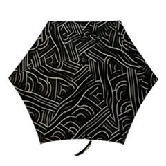 Black Coconut Color Wavy Lines Waves Abstract Mini Folding Umbrellas by Ravend