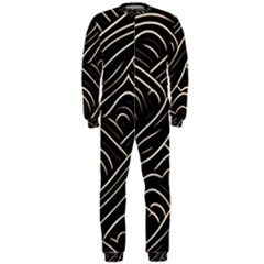 Black Coconut Color Wavy Lines Waves Abstract Onepiece Jumpsuit (men) by Ravend