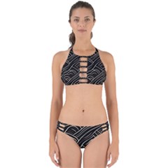 Black Coconut Color Wavy Lines Waves Abstract Perfectly Cut Out Bikini Set