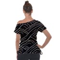 Black Coconut Color Wavy Lines Waves Abstract Off Shoulder Tie-Up Tee View2