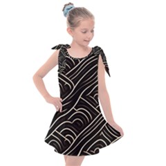 Black Coconut Color Wavy Lines Waves Abstract Kids  Tie Up Tunic Dress