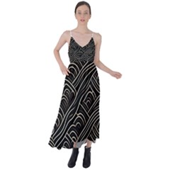 Black Coconut Color Wavy Lines Waves Abstract Tie Back Maxi Dress