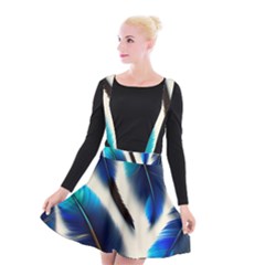 Feathers Pattern Design Blue Jay Texture Colors Suspender Skater Skirt