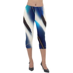 Feathers Pattern Design Blue Jay Texture Colors Lightweight Velour Capri Leggings 