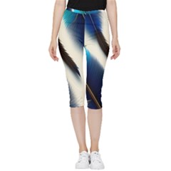 Feathers Pattern Design Blue Jay Texture Colors Inside Out Lightweight Velour Capri Leggings 