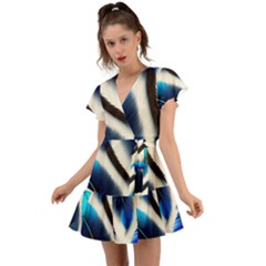 Feathers Pattern Design Blue Jay Texture Colors Flutter Sleeve Wrap Dress