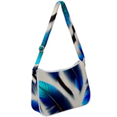 Feathers Pattern Design Blue Jay Texture Colors Zip Up Shoulder Bag