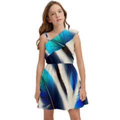 Feathers Pattern Design Blue Jay Texture Colors Kids  One Shoulder Party Dress by Ravend