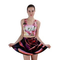 Purple Flower Rose Flower Black Background Mini Skirt