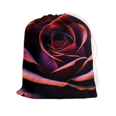Purple Flower Rose Flower Black Background Drawstring Pouch (2xl) by Ravend