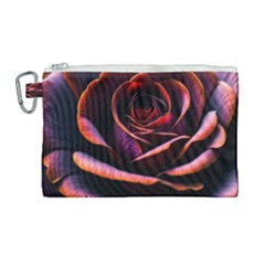 Purple Flower Rose Flower Black Background Canvas Cosmetic Bag (large) by Ravend