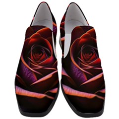 Purple Flower Rose Flower Black Background Women Slip On Heel Loafers
