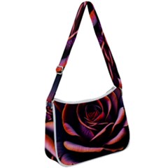 Purple Flower Rose Flower Black Background Zip Up Shoulder Bag