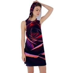 Purple Flower Rose Flower Black Background Racer Back Hoodie Dress by Ravend