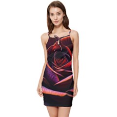 Purple Flower Rose Flower Black Background Summer Tie Front Dress