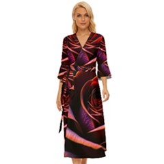 Purple Flower Rose Flower Black Background Midsummer Wrap Dress