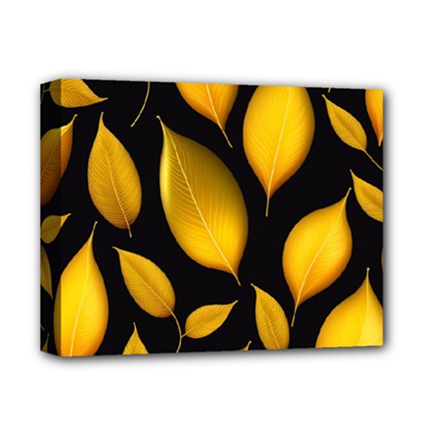 Leaves Foliage Pattern Metallic Gold Background Deluxe Canvas 14  X 11  (stretched)