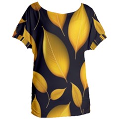 Leaves Foliage Pattern Metallic Gold Background Women s Oversized Tee