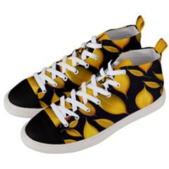 Leaves Foliage Pattern Metallic Gold Background Men s Mid-top Canvas Sneakers by Ravend