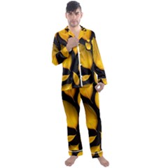 Leaves Foliage Pattern Metallic Gold Background Men s Long Sleeve Satin Pajamas Set