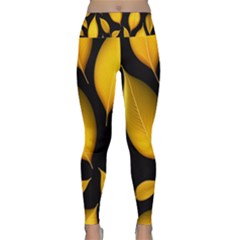 Leaves Foliage Pattern Metallic Gold Background Lightweight Velour Classic Yoga Leggings