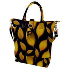 Leaves Foliage Pattern Metallic Gold Background Buckle Top Tote Bag