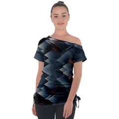 Background Pattern Geometric Glass Mirrors Off Shoulder Tie-up Tee