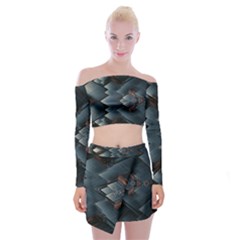 Background Pattern Geometric Glass Mirrors Off Shoulder Top With Mini Skirt Set