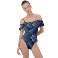 Background Pattern Geometric Glass Mirrors Frill Detail One Piece Swimsuit