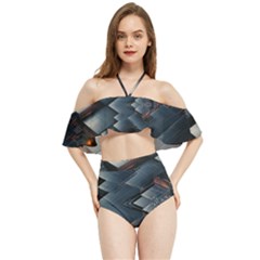 Background Pattern Geometric Glass Mirrors Halter Flowy Bikini Set 