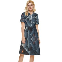 Background Pattern Geometric Glass Mirrors Button Top Knee Length Dress