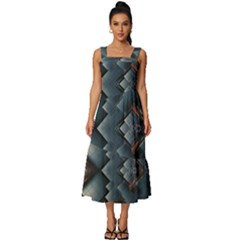 Background Pattern Geometric Glass Mirrors Square Neckline Tiered Midi Dress by Ravend