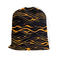 Waves Pattern Golden 3d Abstract Halftone Drawstring Pouch (2xl)