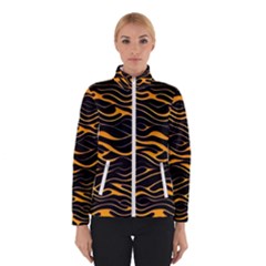 Waves Pattern Golden 3d Abstract Halftone Women s Bomber Jacket