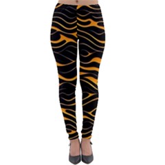 Waves Pattern Golden 3d Abstract Halftone Lightweight Velour Leggings