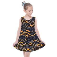 Waves Pattern Golden 3d Abstract Halftone Kids  Summer Dress