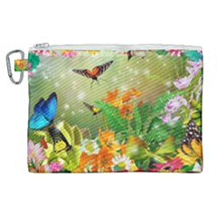 Floral Flowers Nature Plants Decorative Design Canvas Cosmetic Bag (xl)