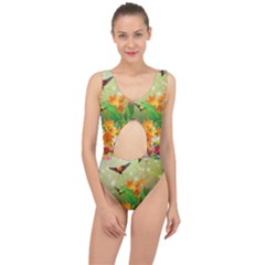 Floral Flowers Nature Plants Decorative Design Center Cut Out Swimsuit