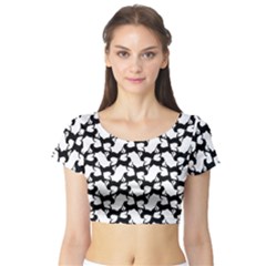 Playful Pups Black And White Pattern Short Sleeve Crop Top by dflcprintsclothing